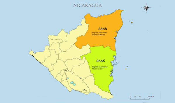 mapa region atlantica nicaragua